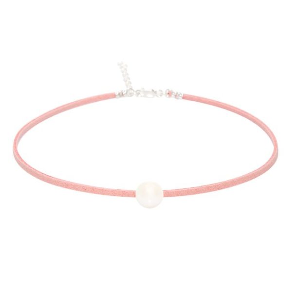Pink Suede Pearl Choker | Disruptive Youth