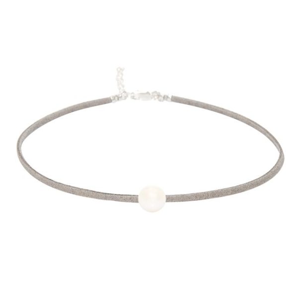 Grey Suede Pearl Choker | Disruptive Youth