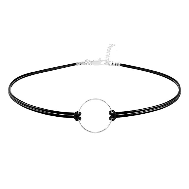 Black Leather S Ring Choker Disruptive Youth